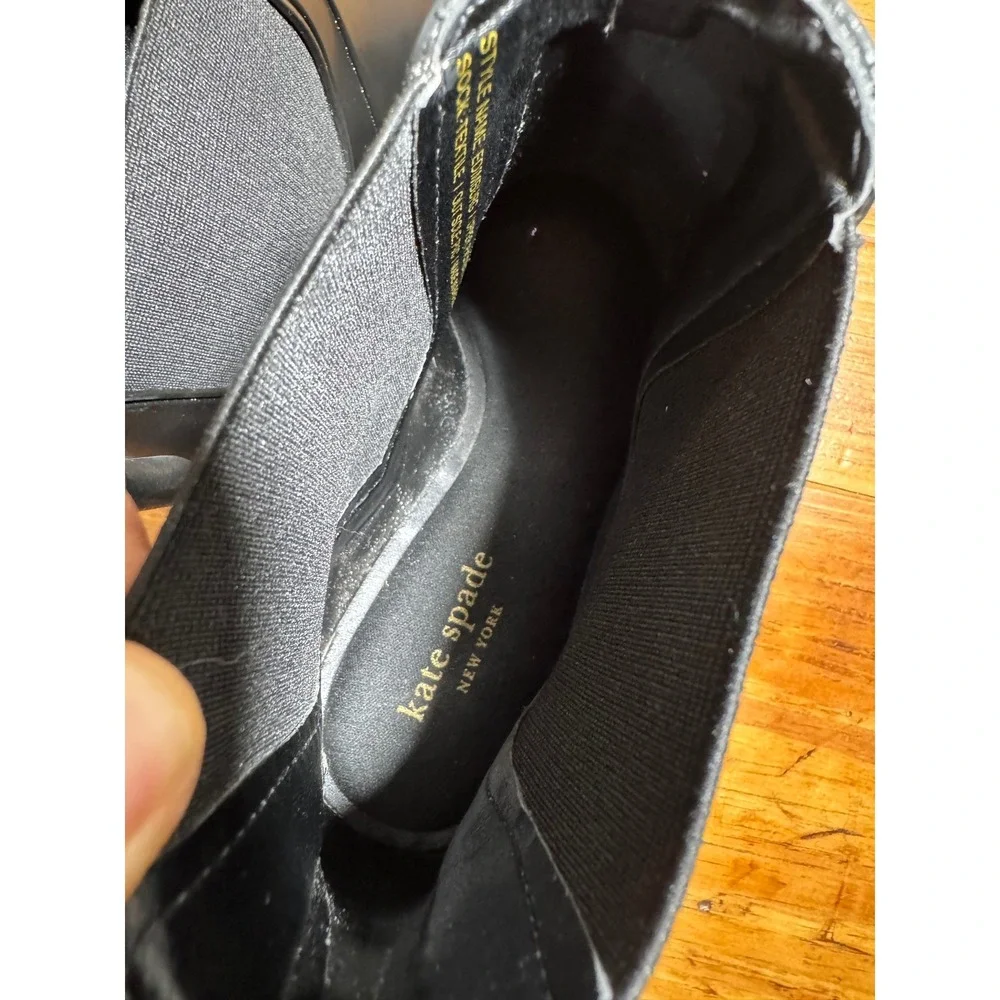 Kate Spade Edimburg Rain Boots Women 8 Black Gold Trim Bow Chelsea Ankle Boot